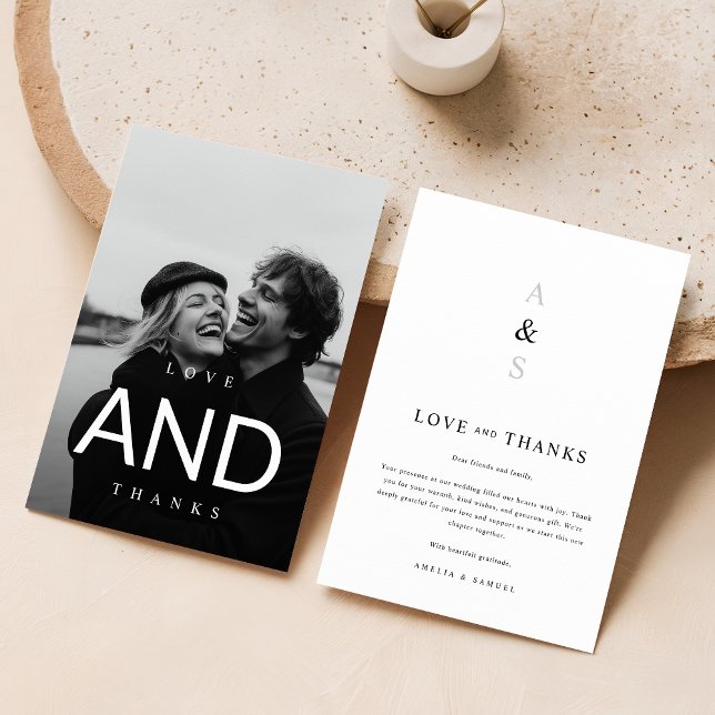 Minimal Modern Black Typography Photo Wedding Thank You Card (Creator Uploaded)