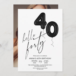 Minimal Modern Black White 40th Birthday Invitation