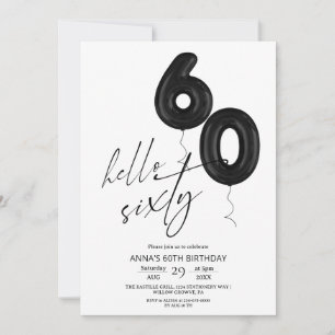Minimal Modern Black White 60th Birthday  Invitation