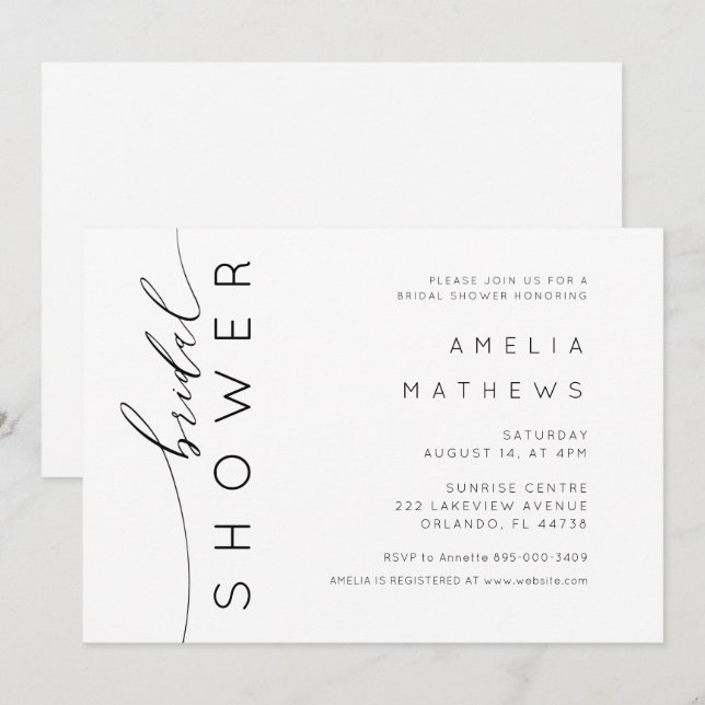 Minimal Modern Black & White Bridal Shower Invitation (Front/Back)