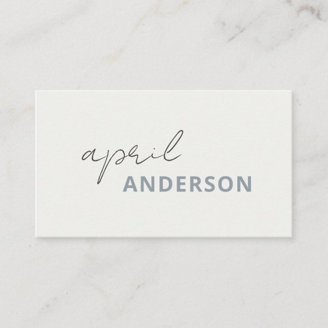 Minimal Modern Black White Dusky Grey Script Business Card (Front)