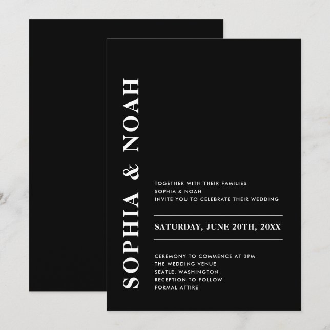 Minimal Modern Black & White Elegant Wedding Invitation (Front/Back)