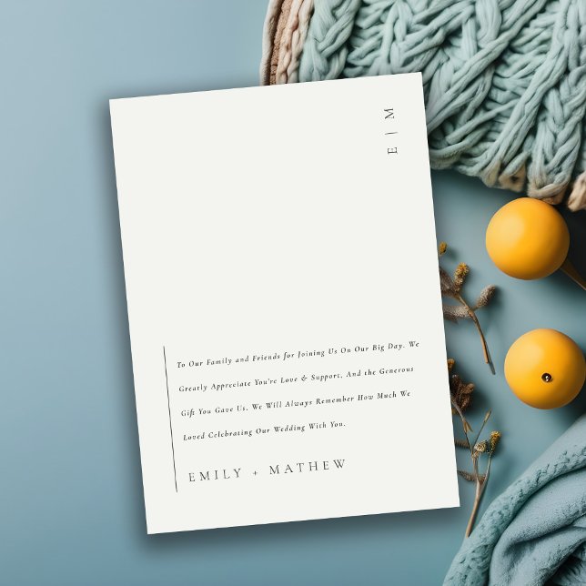 Minimal Modern Black & White Modern Wedding  Thank You Card (Creator Uploaded)