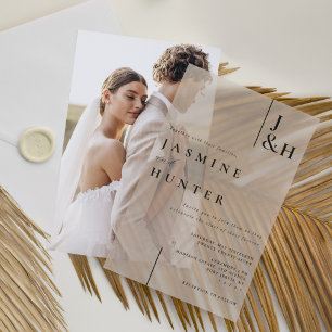 Minimal Modern Black & White Monogram Wedding Vellum Invitations