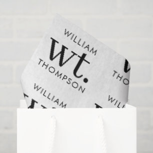 Minimal Modern Black & White Monogrammed Name Tissue Paper