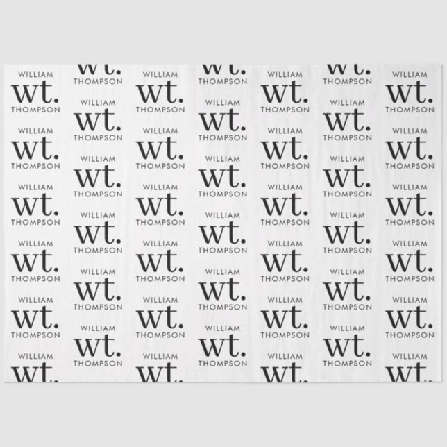 Minimal Modern Black & White Monogrammed Name Tissue Paper (Front)