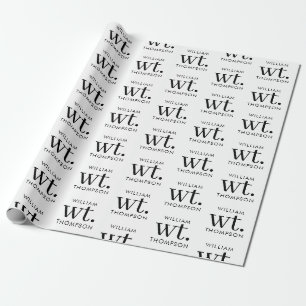 Minimal Modern Black & White Monogrammed Name Wrapping Paper