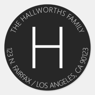 Minimal Modern Black & White Return Address Classi Classic Round Sticker