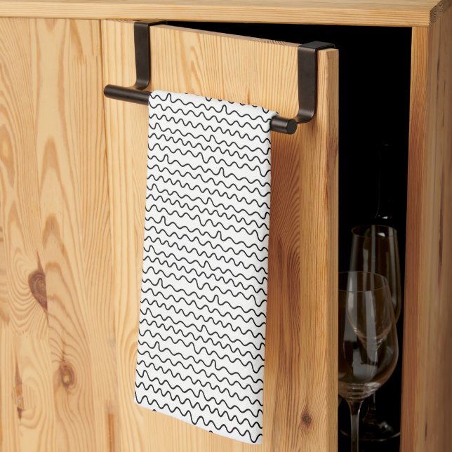 Minimal Modern Black & White Squiggly Lines  Tea Towel (Thirds Fold)