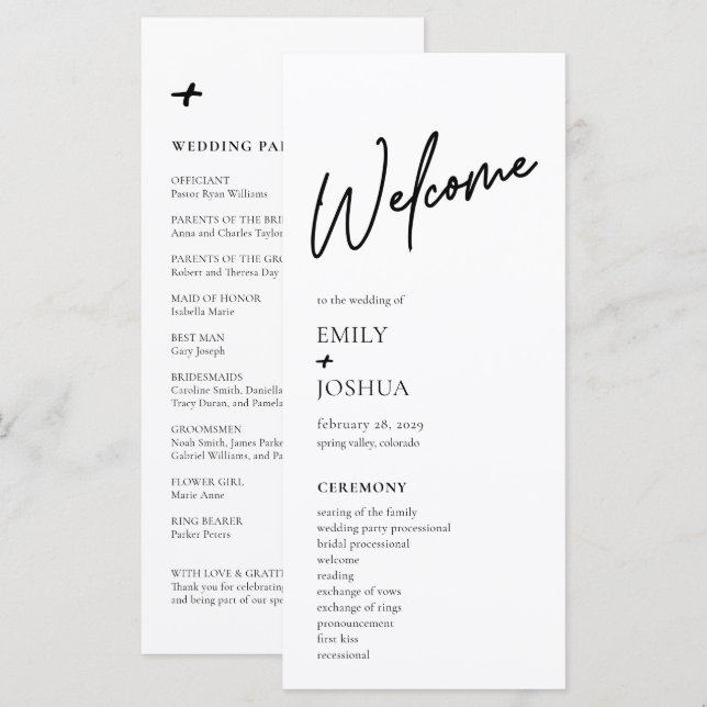 Minimal Modern Black White Wedding Program Programme (Front/Back)