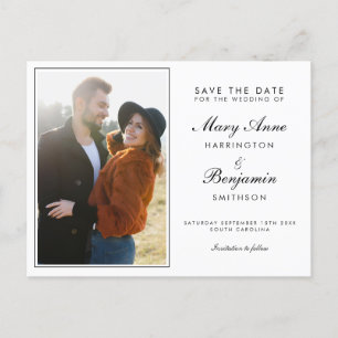 Minimal Modern Black White Wedding Save the Date Invitation Postcard