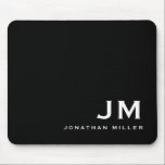 Minimal Modern Block Monogram Black Mouse Pad<br><div class="desc">A minimalist monogram design with large typography initials in a classic block typography with your name below. This professional mousepad is perfect for home,  office or personalised gift.</div>