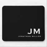 Minimal Modern Block Monogram Black Mouse Pad<br><div class="desc">A minimalist monogram design with large typography initials in a classic block typography with your name below. This professional mousepad is perfect for home,  office or personalised gift.</div>