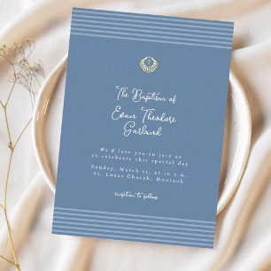 Minimal modern blue baptism Foil Invitation