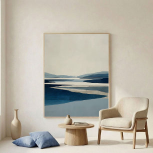 Minimal Modern Blue River Basin Abstract Wall Art