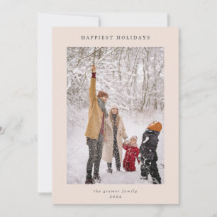 Minimal Modern Blush Grey Happiest Holidays Photo Holiday Card