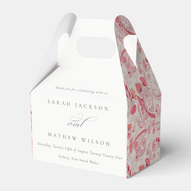 Minimal Modern Blush Paisley Typography Wedding Favour Box (Front Side)