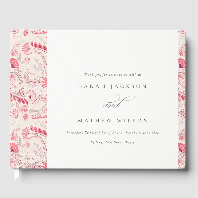 Minimal Modern Blush Paisley Typography Wedding Guest Book (Front)