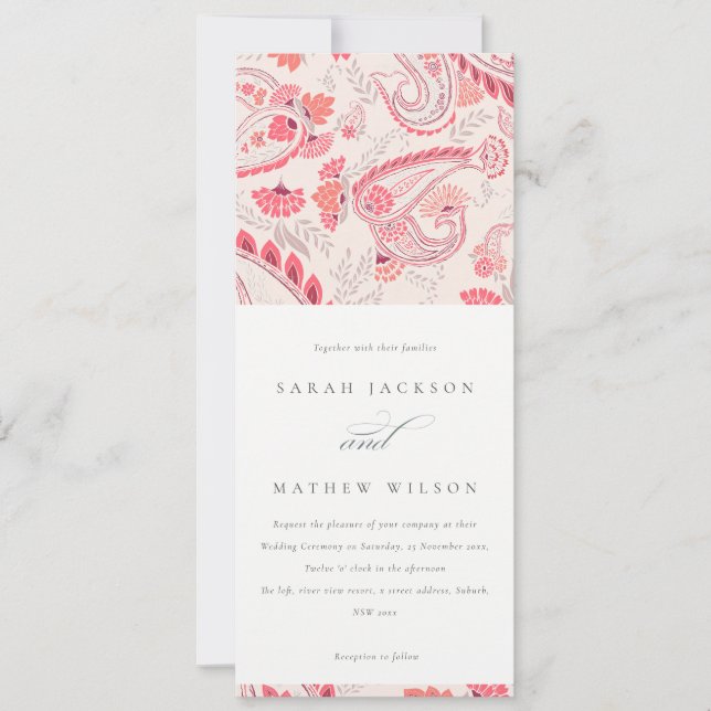 Minimal Modern Blush Paisley Typography Wedding Invitation (Front)