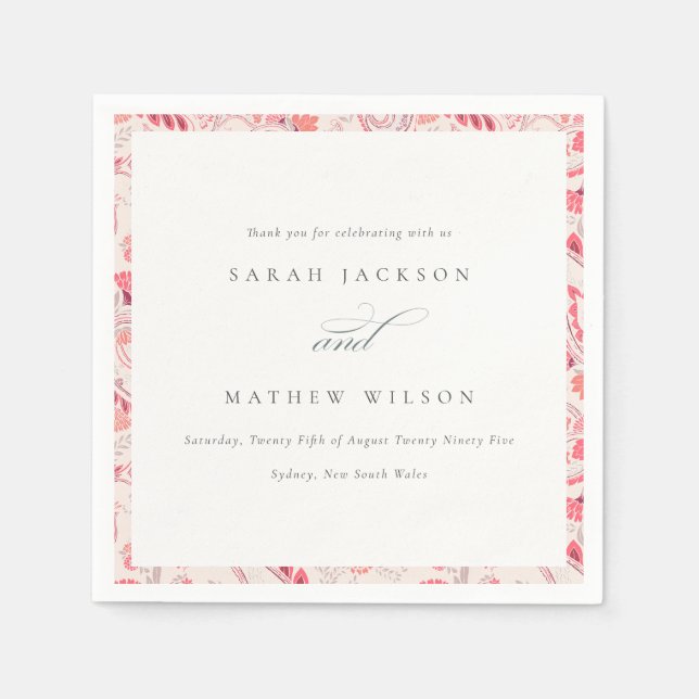 Minimal Modern Blush Paisley Typography Wedding Napkin (Front)