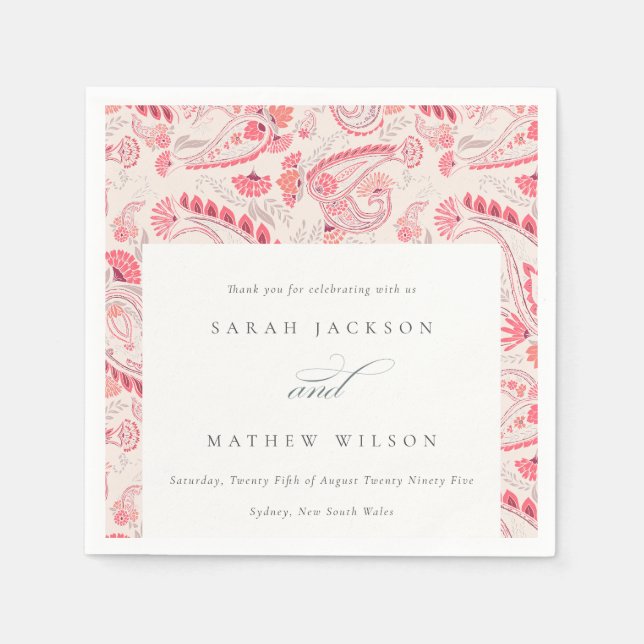 Minimal Modern Blush Paisley Typography Wedding Napkin (Front)