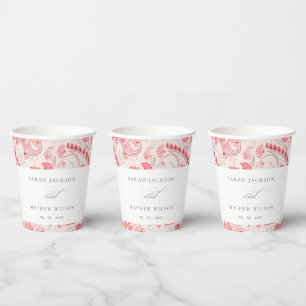 Minimal Modern Blush Paisley Typography Wedding Paper Cups