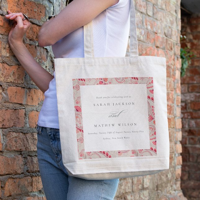Minimal Modern Blush Paisley Typography Wedding Tote Bag (Creator Uploaded)