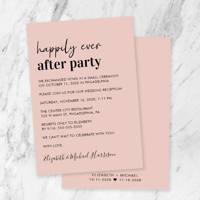 Minimal Modern Blush Pink Wedding Reception Invitation (Creator Uploaded)