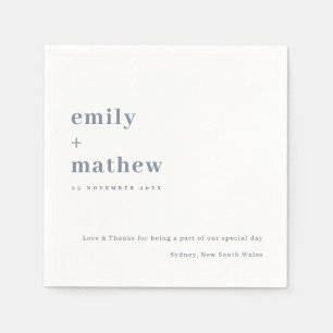 Minimal Modern Bold Grey Blue Typography Wedding Napkin