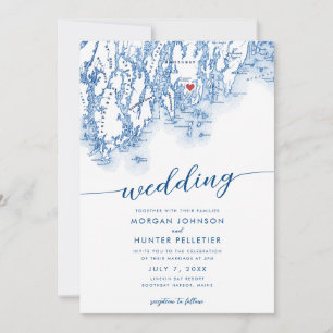 Minimal Modern Boothbay Harbour Maine Map Wedding Invitation
