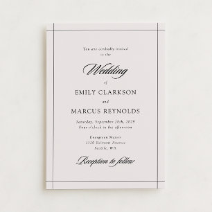 Minimal modern border ivory wedding invitation