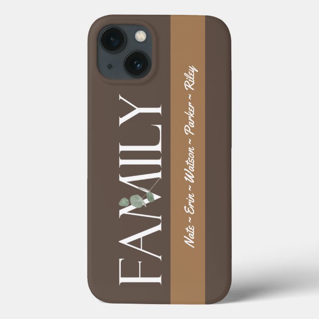 Minimal Modern Brown Striped Family Names Case-Mate iPhone Case (Back)