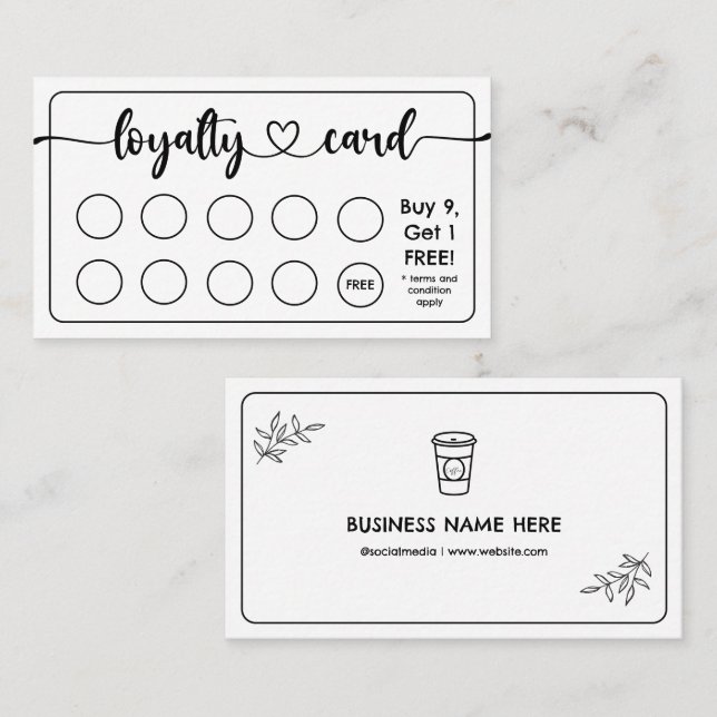 Minimal Modern Café Coffee Shop Add Your Logo Loyalty Card (Front/Back)