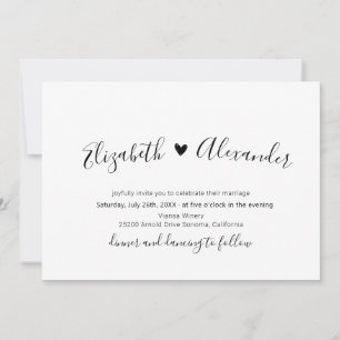 Minimal Modern Calligraphy Script Heart Wedding  Invitation