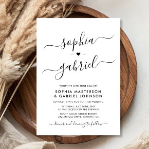 Minimal Modern Calligraphy Script Monogram Wedding Invitation