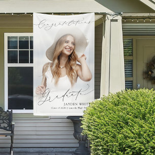 Minimal Modern Chic Script Photo Graduation Party Banner