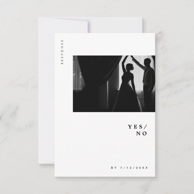 Minimal Modern Chic Typography Photo Wedding RSVP Card (Front)