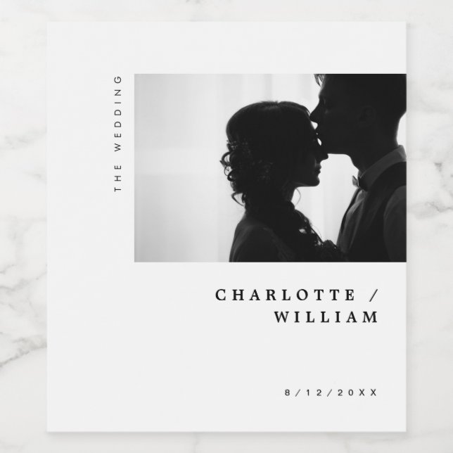 Minimal Modern Chic Typography Photo Wedding Wine Label (Single Label)