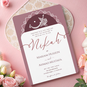 Minimal Modern Chick Burgundy Merlot Islamic Nikah Invitation