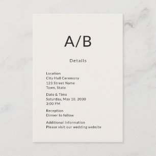Minimal Modern City Hall Wedding Details Card