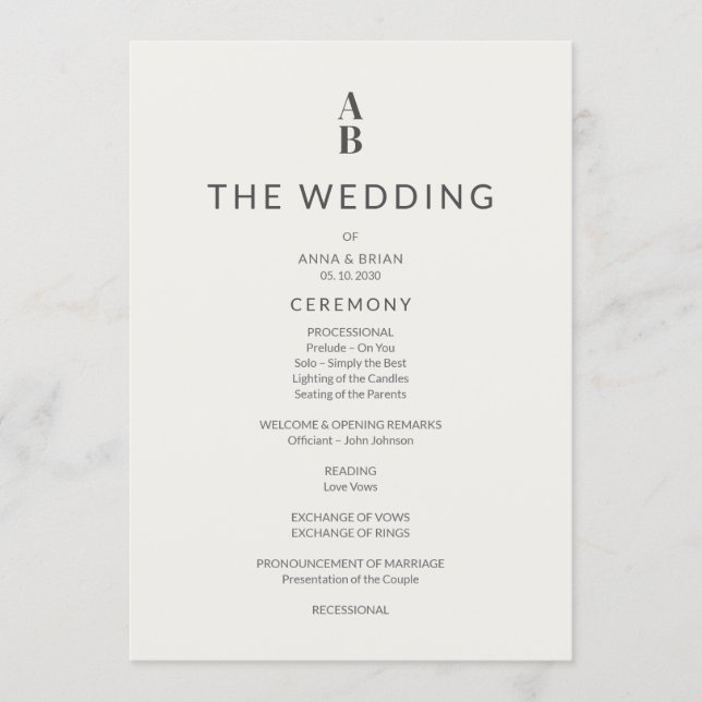 Minimal Modern Civil Wedding Program Programme (Front)