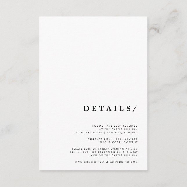 Minimal Modern Classic Typography Wedding Details Enclosure Card (Front)