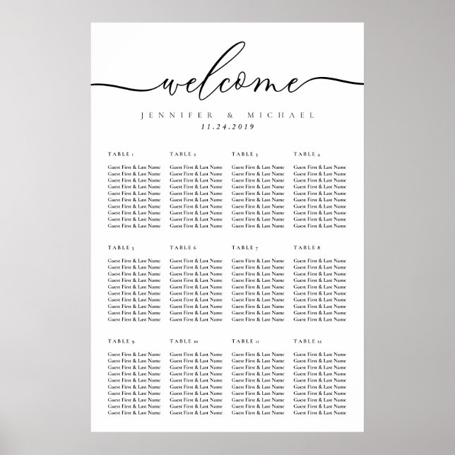 Minimal Modern Clean Simple Wedding Seating Chart (Front)
