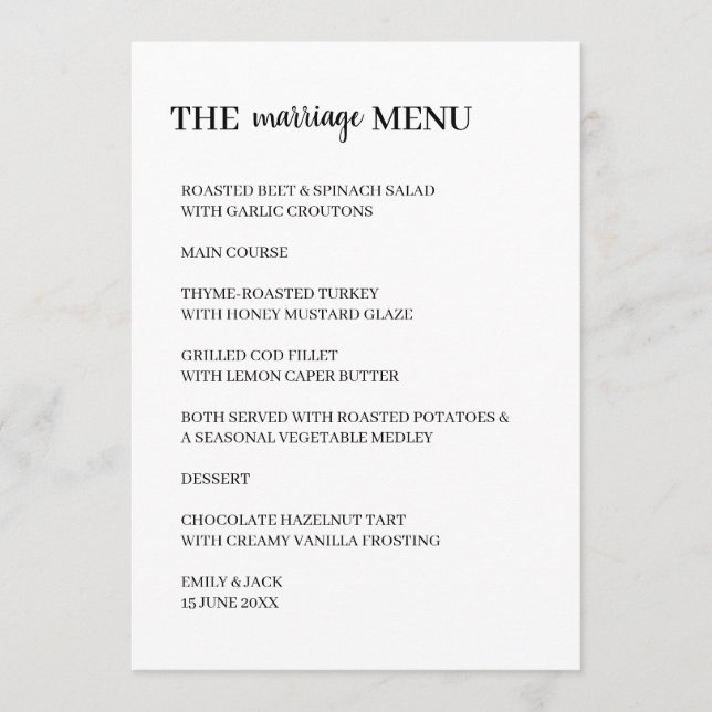 Minimal Modern Clean Wedding Design Menu (Front)