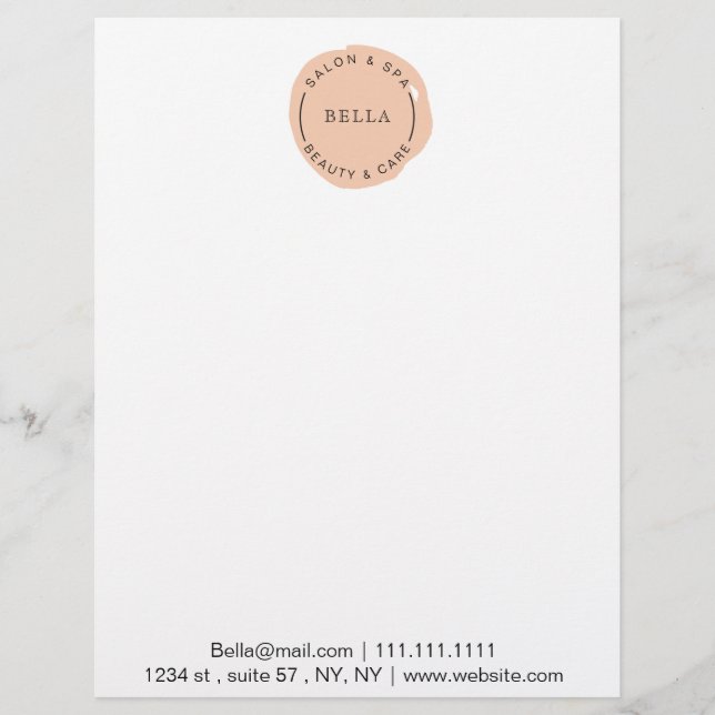 Minimal Modern Coral Salon and Spa Custom Letterhead (Front)