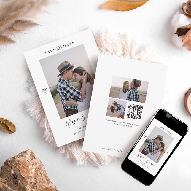 Minimal Modern Couple Photo QR Code Save The Date Invitation (Minimal Modern Couple Photo QR Code Save The Date Invitation)