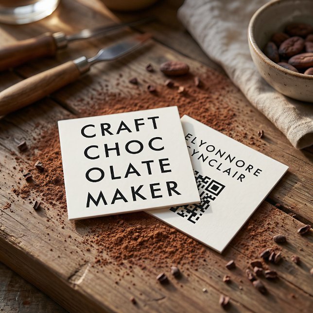 Minimal Modern Craft Chocolate Maker Qr Code Square Business Card (Creator Uploaded)