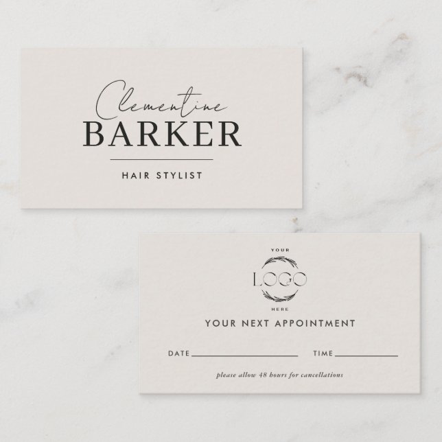 Minimal Modern cream scrip matching Appointment Business Card (Front/Back)