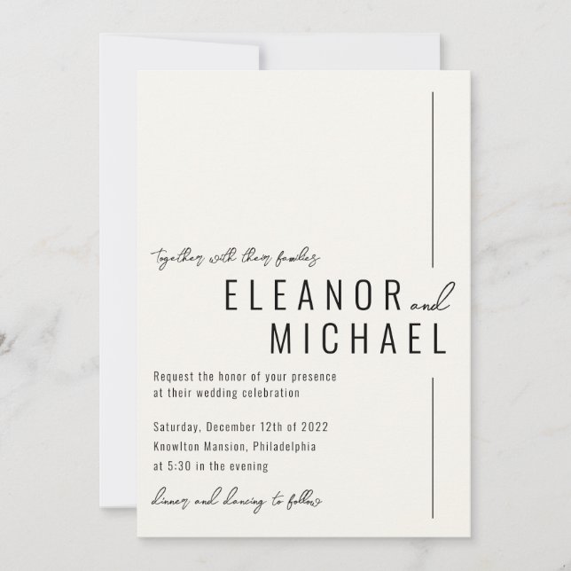 Minimal Modern Cream Simple Typography Wedding Invitation (Front)