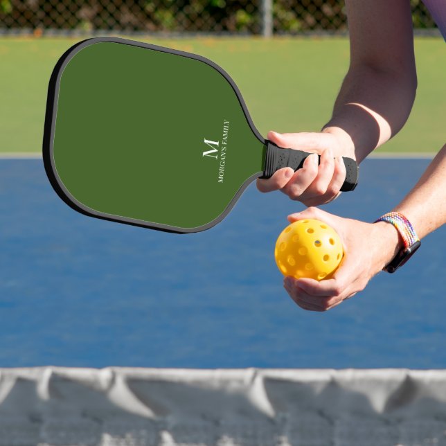 Minimal Modern Custom Monogram Name Forest Green Pickleball Paddle (Insitu)